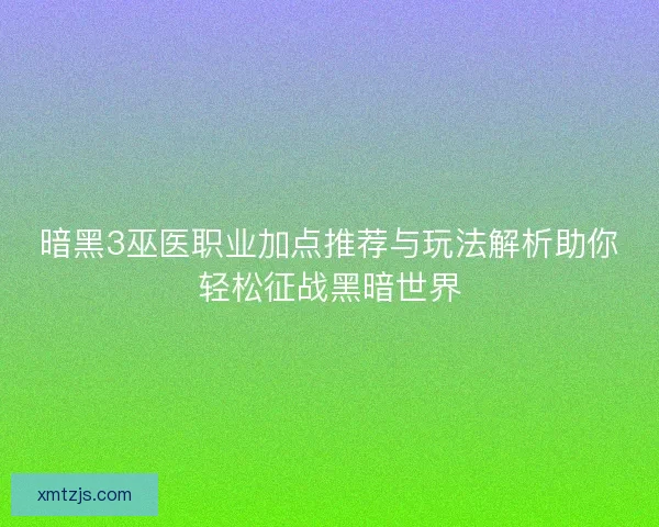 暗黑3巫医职业加点推荐与玩法解析助你轻松征战黑暗世界